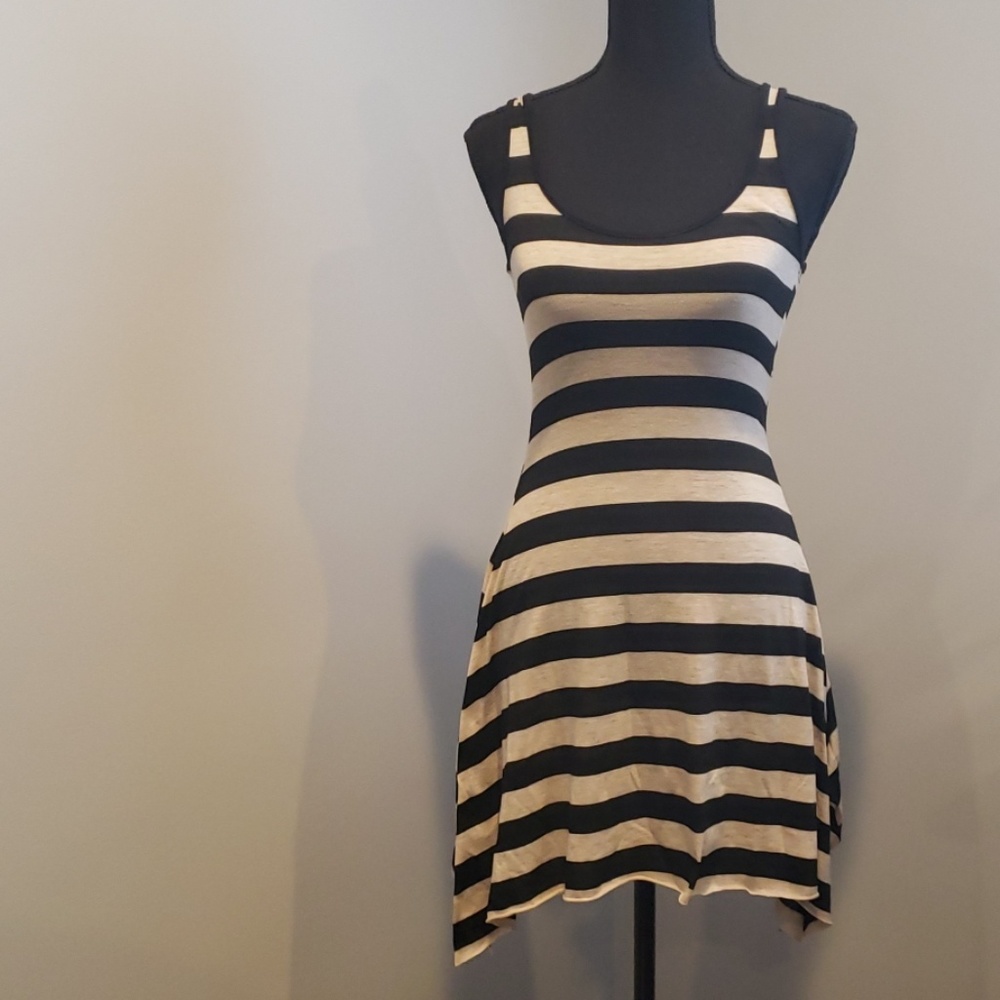 Beige and Black Stripped Tank Dress